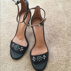Coach black heels with emerald and silver design